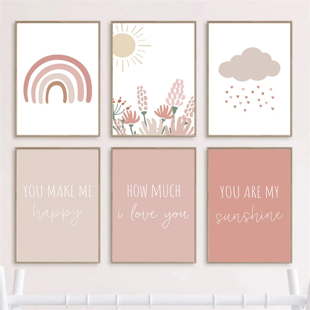 Baby Nursery Art - Lukisan Kanvas Awan Pelangi Sinar Matahari