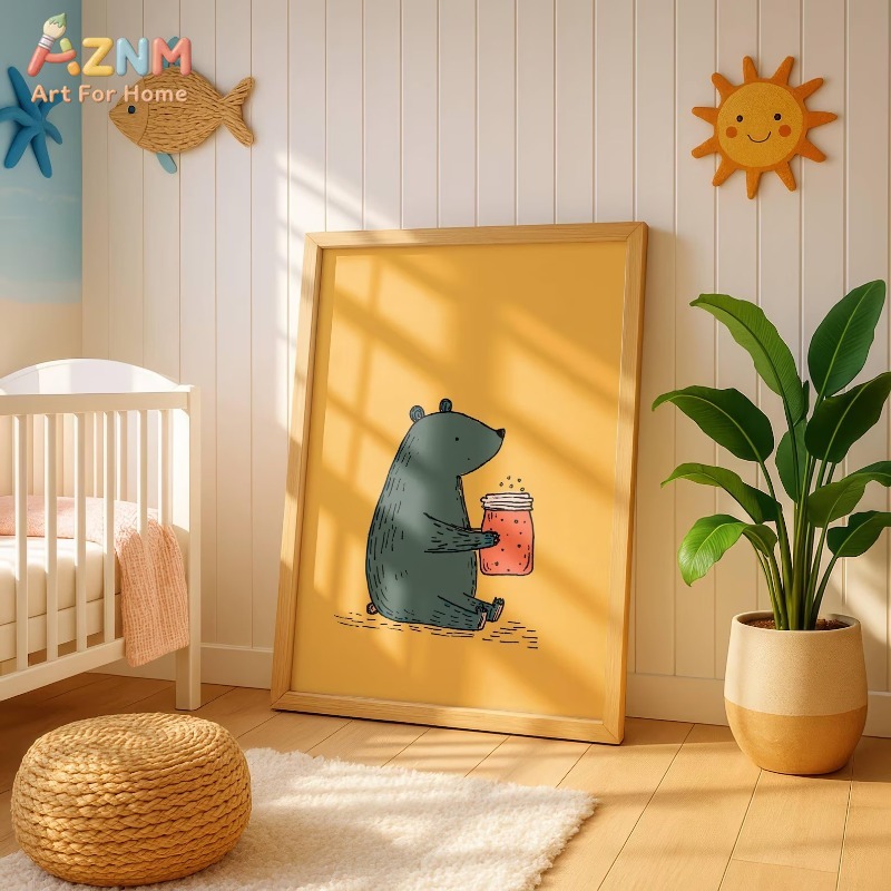 Baby Nursery Art - AZNM Kartun Beruang Toples Madu Seni