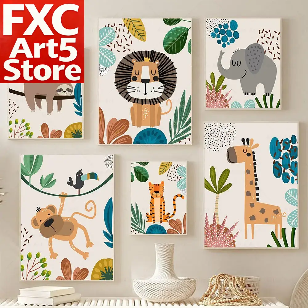 Baby Nursery Art - Boho Monyet Singa Jerapah Burung Zebra
