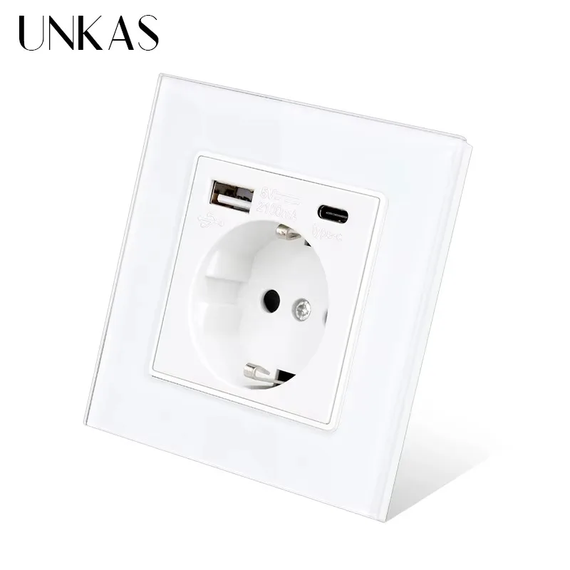 Outlet Cover Childproof - UNKAS Tipe-C USB Panel Kaca Tempered