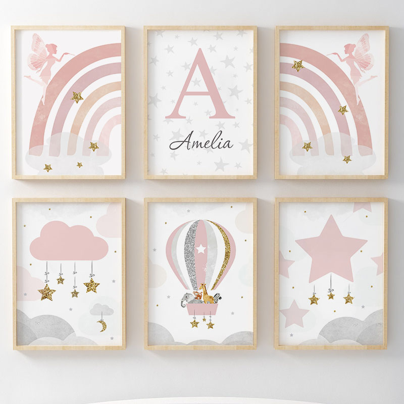 Baby Nursery Art - Lukisan Kanvas Seni Dinding Pelangi Gadis
