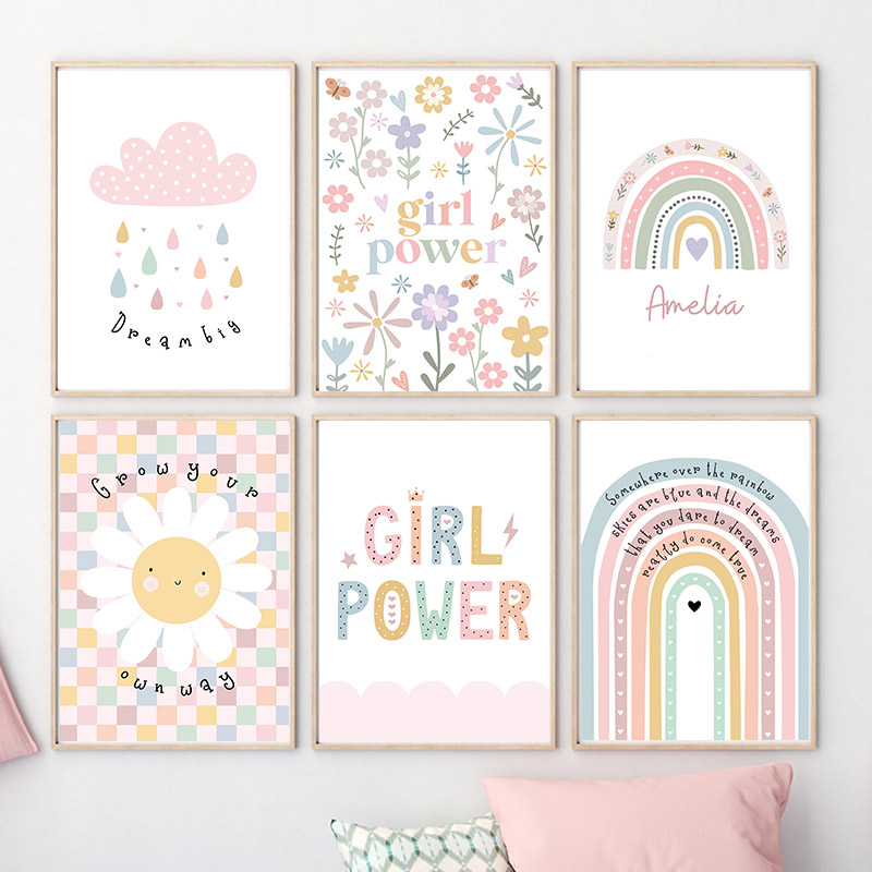 Baby Nursery Art - Bunga matahari awan pelangi hati pembibitan