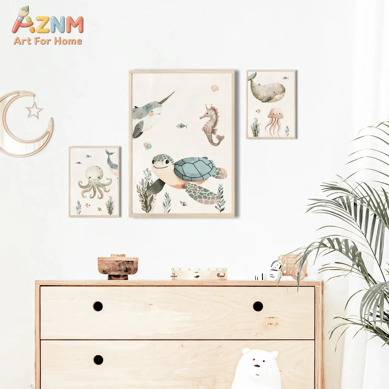AZNM Lukisan Kanvas Hewan Laut - Baby Nursery Art ulasan dan harga
