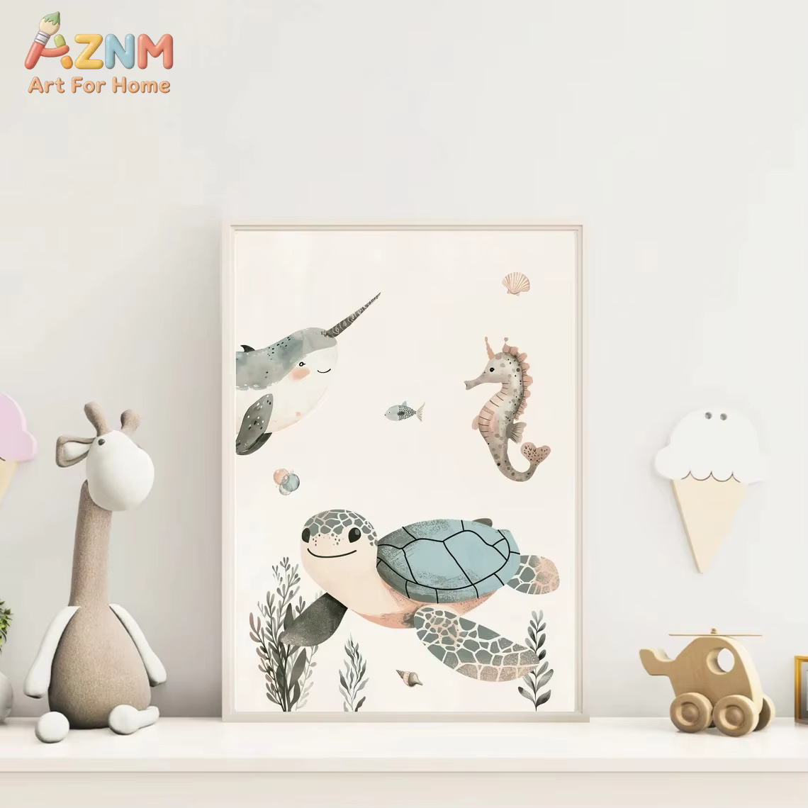 AZNM Lukisan Kanvas Hewan Laut - Baby Nursery Art ulasan dan harga