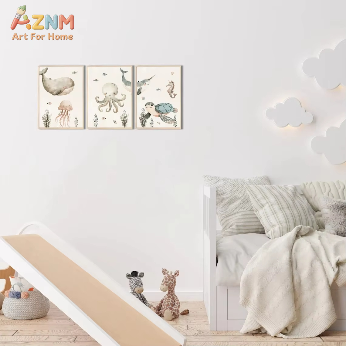AZNM Lukisan Kanvas Hewan Laut - Baby Nursery Art ulasan dan harga