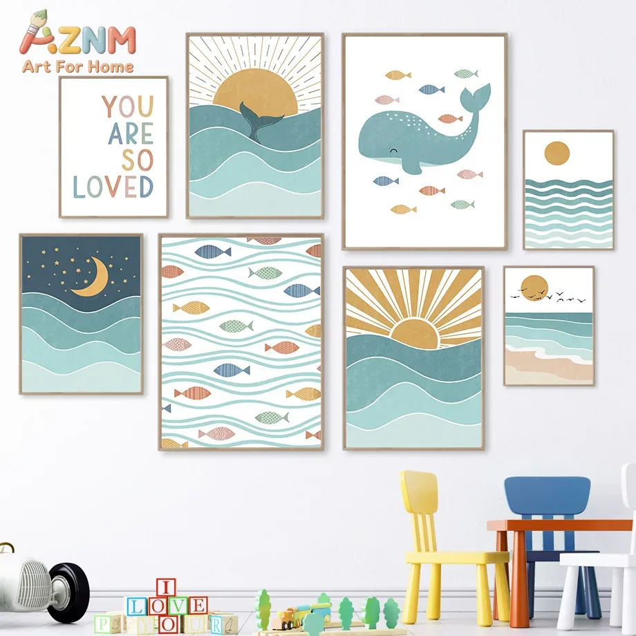 AZNM Boho Ocean Canvas Wall Ar - Baby Nursery Boy ulasan dan harga
