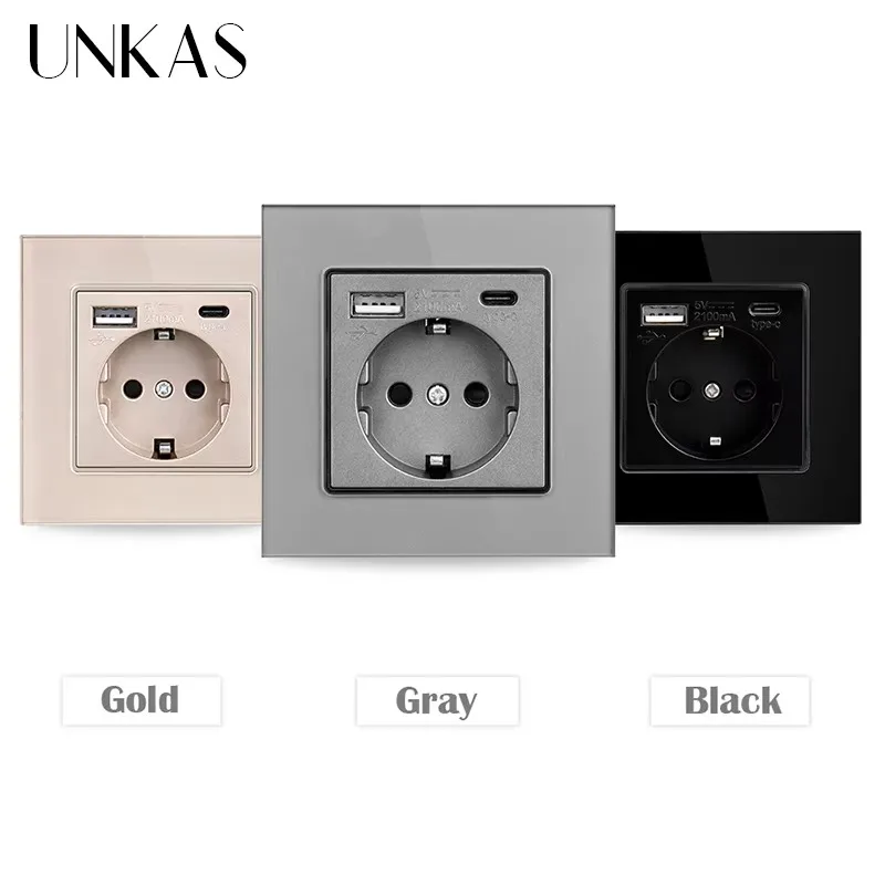 UNKAS Tipe-C USB Panel Kaca Te - Outlet Cover Childproof ulasan dan harga