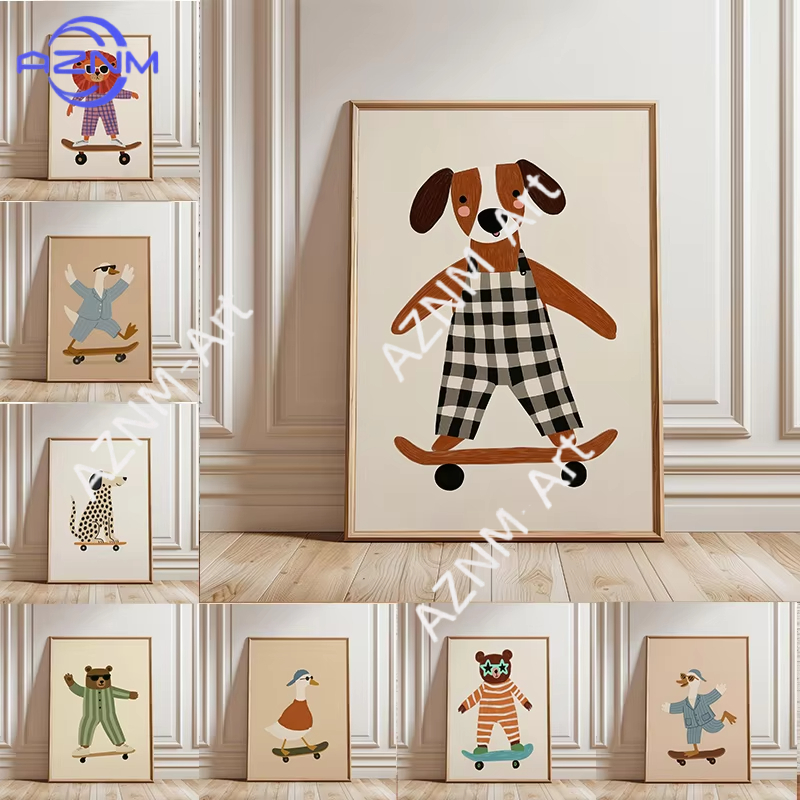 1 Buah Poster Skateboard Hewan - Baby Nursery Art ulasan dan harga